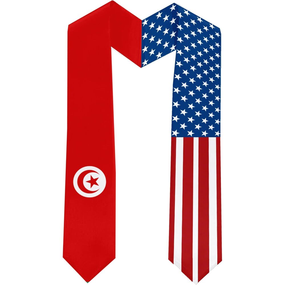 3767 2025 Tunisia Flag and USA Flag Graduation Stole Graduation Sash